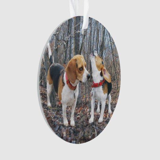 Howling Beagle in Bossen kerstversiering Ornament (voorkant)