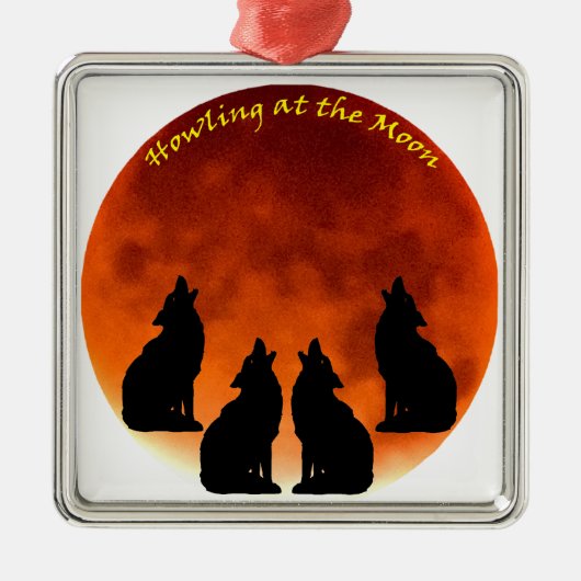 Howling bij de maan metalen ornament (Voorkant)