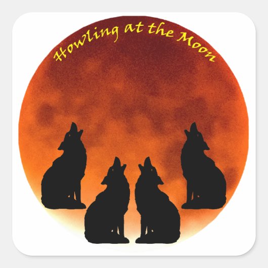 Howling bij de maan vierkante sticker (Voorkant)
