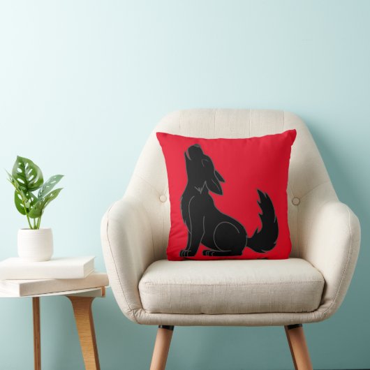 Howling Black Wolf Kussen (Stoel)