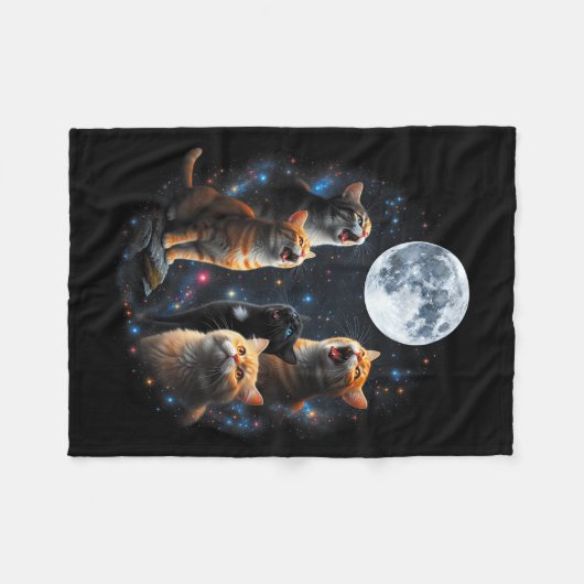 Howling Cats Full Moon Starry Sky Galaxy Cosmic An Fleece Deken (Voorkant (Horizontaal))
