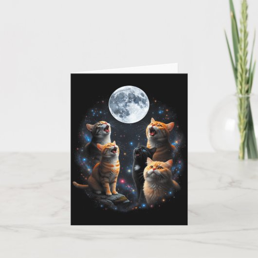 Howling Cats Full Moon Starry Sky Galaxy Cosmic An Kaart (Voorkant)