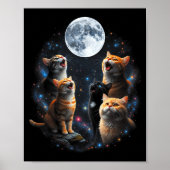 Howling Cats Full Moon Starry Sky Galaxy Cosmic An Poster (Voorkant)