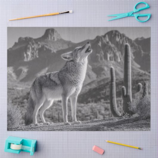 Howling Coyote in het woestijnlandschap Tissuepapier (Craft)
