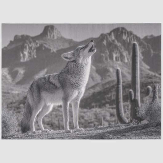 Howling Coyote in het woestijnlandschap Tissuepapier (Voorkant)