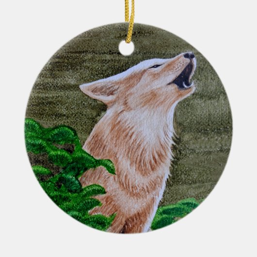 Howling Coyote Keramisch Ornament (Voorkant)