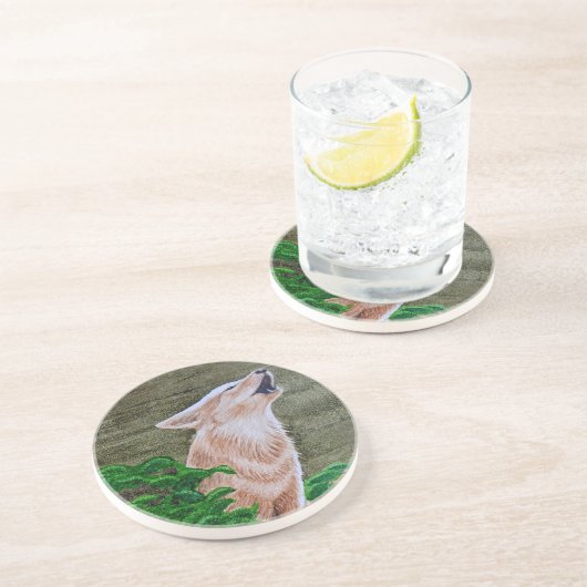 Howling Coyote Zandsteen Onderzetter (Zijkant)