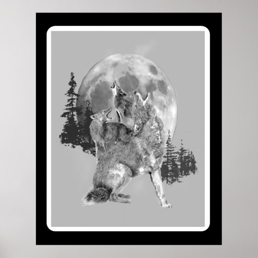 Howling Coyotes Animal Watercolor Wildlife Art Poster (Voorkant)