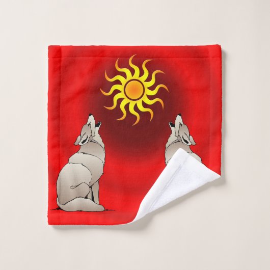 HOWLING COYOTES BENEATT A SOUTHWESTERN SUN BAD HANDDOEK (Wasdoekje)