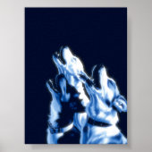 Howling Dogs Poster Print Wall Art blue design (Voorkant)