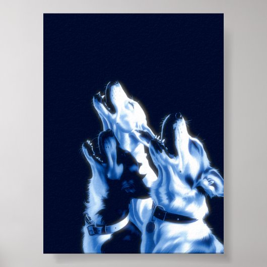Howling Dogs Poster Print Wall Art blue design (Voorkant)