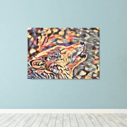 Howling Gray Wolf Abstract Animal Wildlife Art Canvas Afdruk (Insitu (Houten vloer))