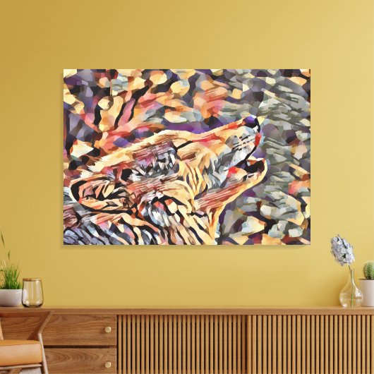 Howling Gray Wolf Abstract Animal Wildlife Art Canvas Afdruk (Insitu (Woonkamer))