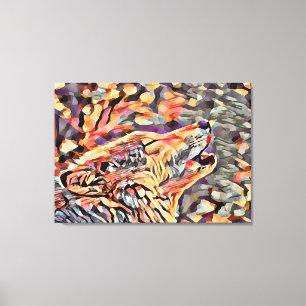 Howling Gray Wolf Abstract Animal Wildlife Art Canvas Afdruk