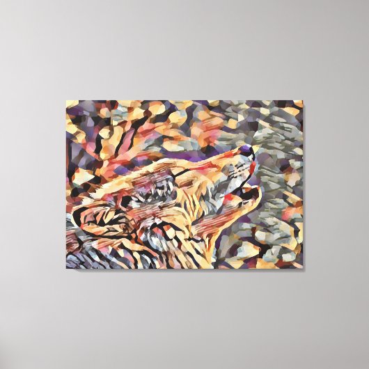 Howling Gray Wolf Abstract Animal Wildlife Art Canvas Afdruk (Voorkant)