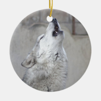 Howling Gray Wolf Keramisch Ornament