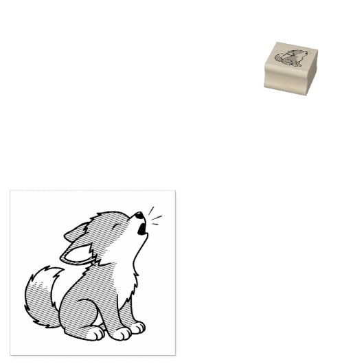 Howling Gray Wolf Pup 1x1 Rubberstempel (Gestempeld)