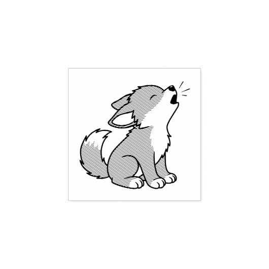 Howling Gray Wolf Pup 1x1 Rubberstempel (Afrduk)