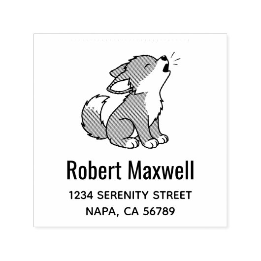 Howling Gray Wolf Pup Address Zelfinktende Stempel (Design)