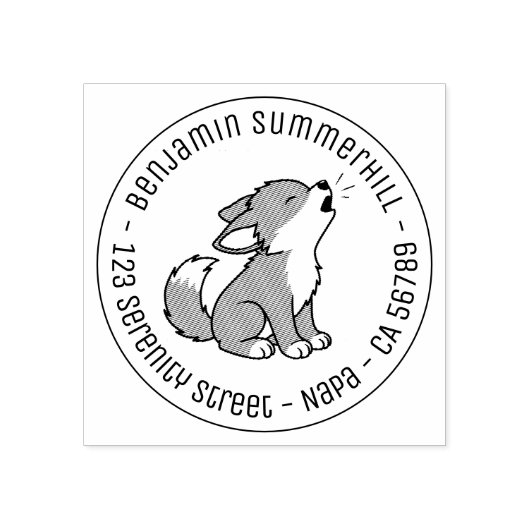 Howling Gray Wolf Pup Round Address Rubberstempel (Afrduk)