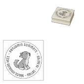 Howling Gray Wolf Pup Round Address Rubberstempel (Gestempeld)