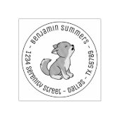 Howling Gray Wolf Pup Round Address Rubberstempel (Afrduk)