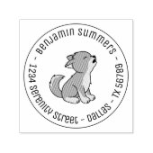 Howling Gray Wolf Pup Round Address Zelfinktende Stempel (Design)