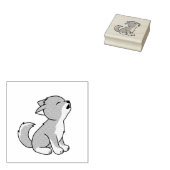 Howling Gray Wolf Pup Rubberstempel (Gestempeld)