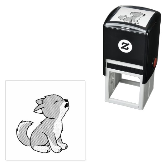 Howling Gray Wolf Pup Zelfinktende Stempel (In situ)