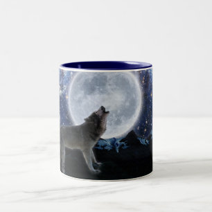 Howling Grey Wolf & Stars Wildlife Drink Mok