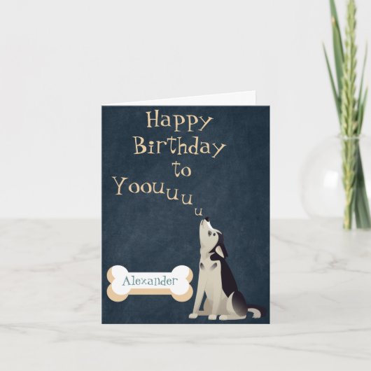 Howling Husky Puppy Birthday Card Editable Kaart (Voorkant)