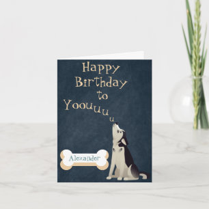 Howling Husky Puppy Birthday Card Editable Kaart