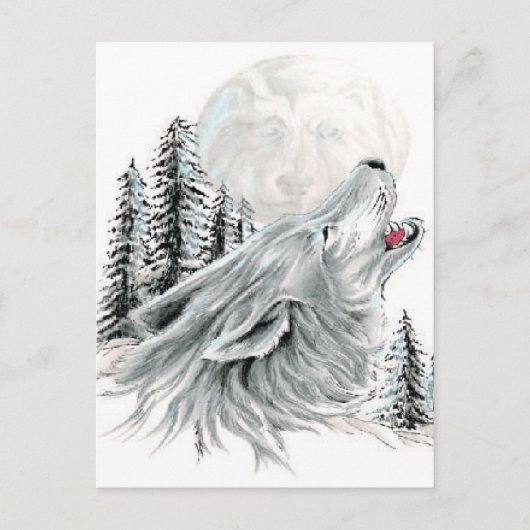 Howling in het gezicht in de maan briefkaart (Voorkant)