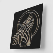 Howling Lone Wolf Elegant Black Silver Grey Vierkante Klok (Hoek)