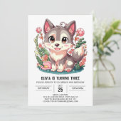 Howling Pastel Digitale Wolf Verjaardag Kaart (Staand voorkant)