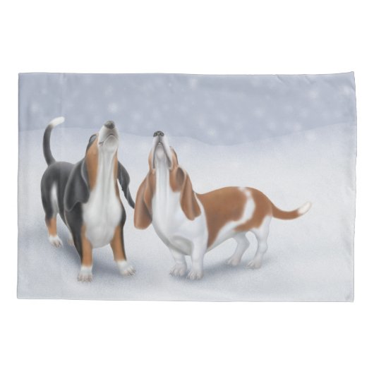 Howling Snow Basset Hounds Pillowcase Kussensloop (Achterkant)
