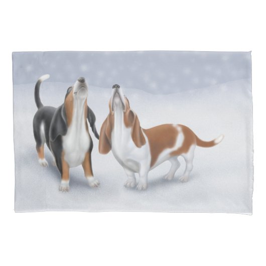 Howling Snow Basset Hounds Pillowcase Kussensloop (Voorkant)