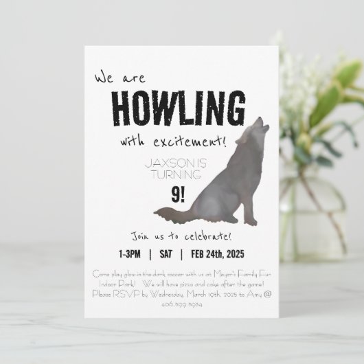 Howling waterverf wolf verjaardagsuitnodiging 5x7 kaart (Staand voorkant)