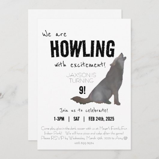 Howling waterverf wolf verjaardagsuitnodiging 5x7 kaart (Voorkant / Achterkant)