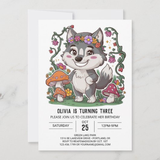 Howling Whimsical Digital Wolf Verjaardag Kaart (Voorkant)