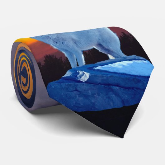 Howling White Arctic Wolf & Sunset Wildlife Stropd Stropdas (Opgerold)