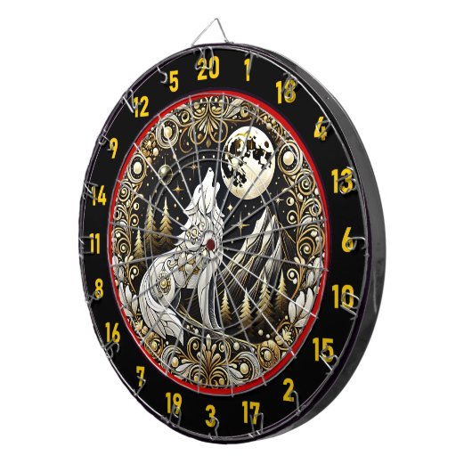 Howling White Wolf inspireert focus kracht Dartbord (Voorkant Rechts)