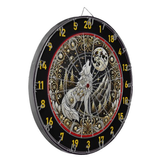 Howling White Wolf inspireert focus kracht Dartbord (Voorkant Links)