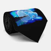 Howling White Wolf & Moon Fantasy Art Stropdas (Opgerold)