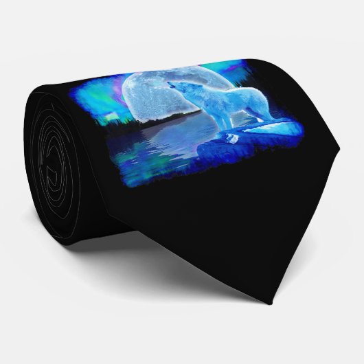 Howling White Wolf & Moon Fantasy Art Stropdas (Opgerold)