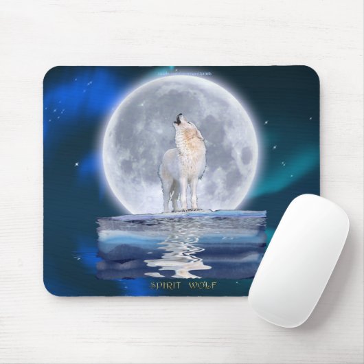 Howling White Wolf & Moon Wildlife Fantasy Muismat (Met muis)