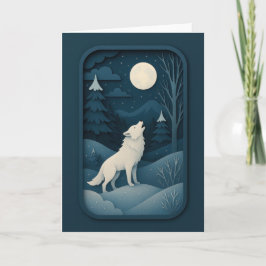 Howling White Wolf Under Moonlight Card Kaart