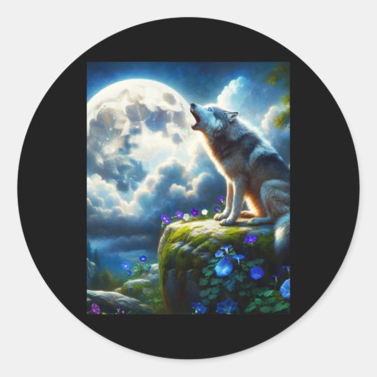 Howling Wild Wolf - Een Moonlit Fantasy Sticker (Voorkant)