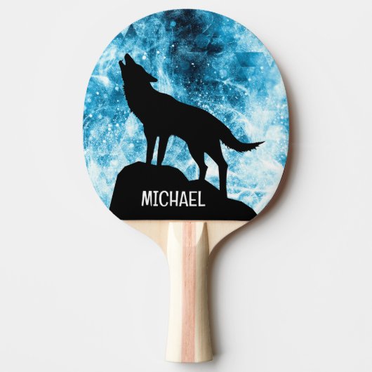 Howling Winter Wolf sneeuwachtig blauw Custom name Tafeltennisbatje (Voorkant)