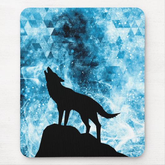 Howling Winter Wolf sneeuwblauwe rook Abstract Muismat (Voorkant)